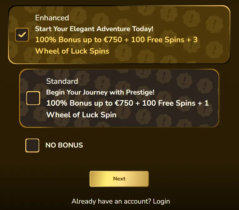 Prestige Casino registration – quick and easy sign up for new players at premium online casino